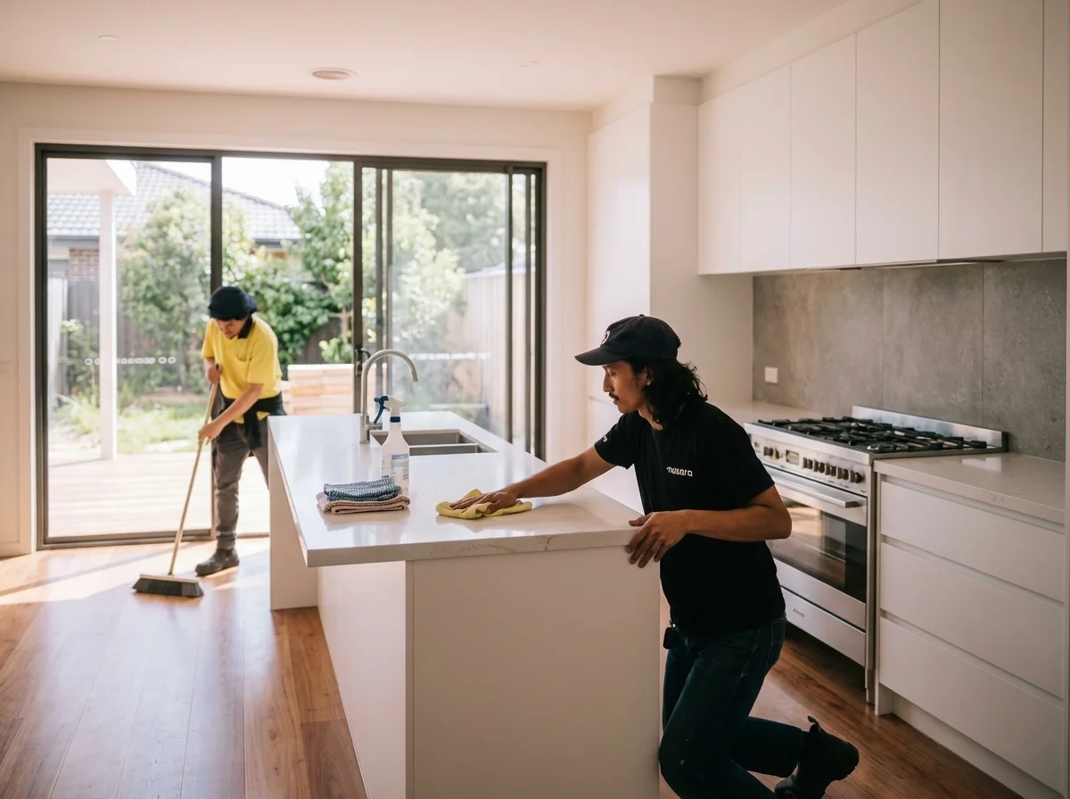 Team deep cleaning a kitchen